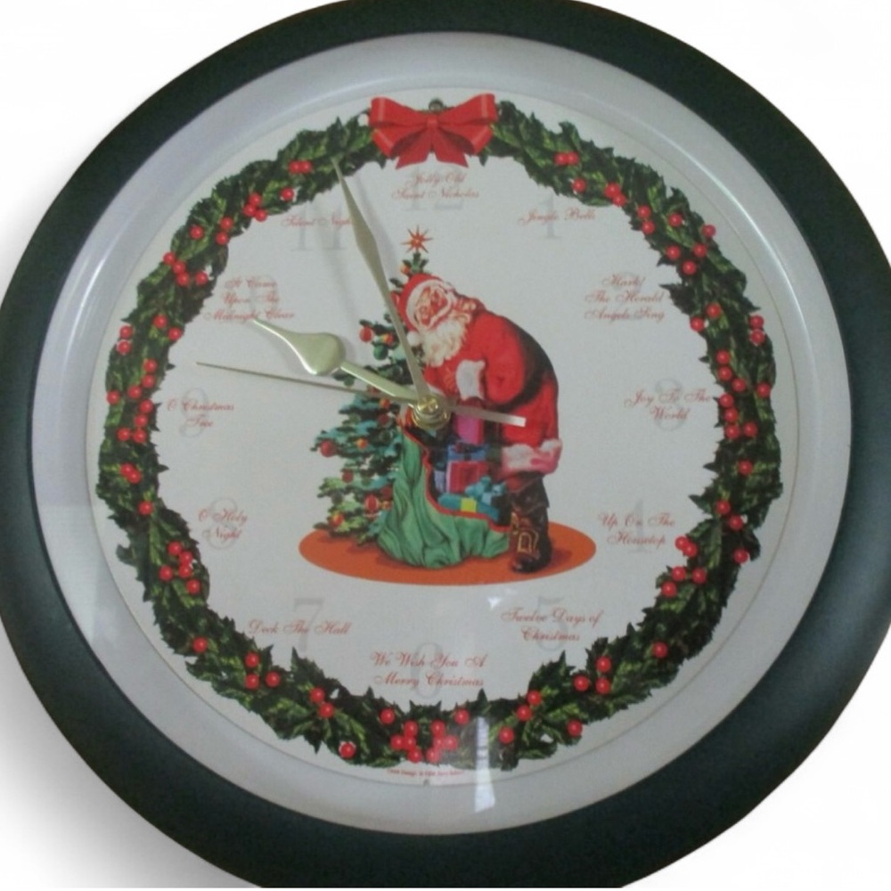 Vintage ~ New ~ Santa Wall Clock ~ Christmas ~ Mark Feldstein ~ *Plays Music*